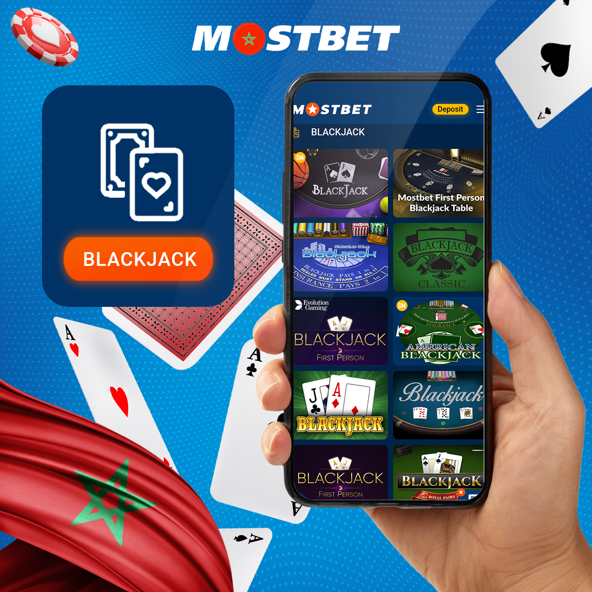 تنوع كبير من ألعاب البلاك جاك في كازينو Mostbet في المغرب.