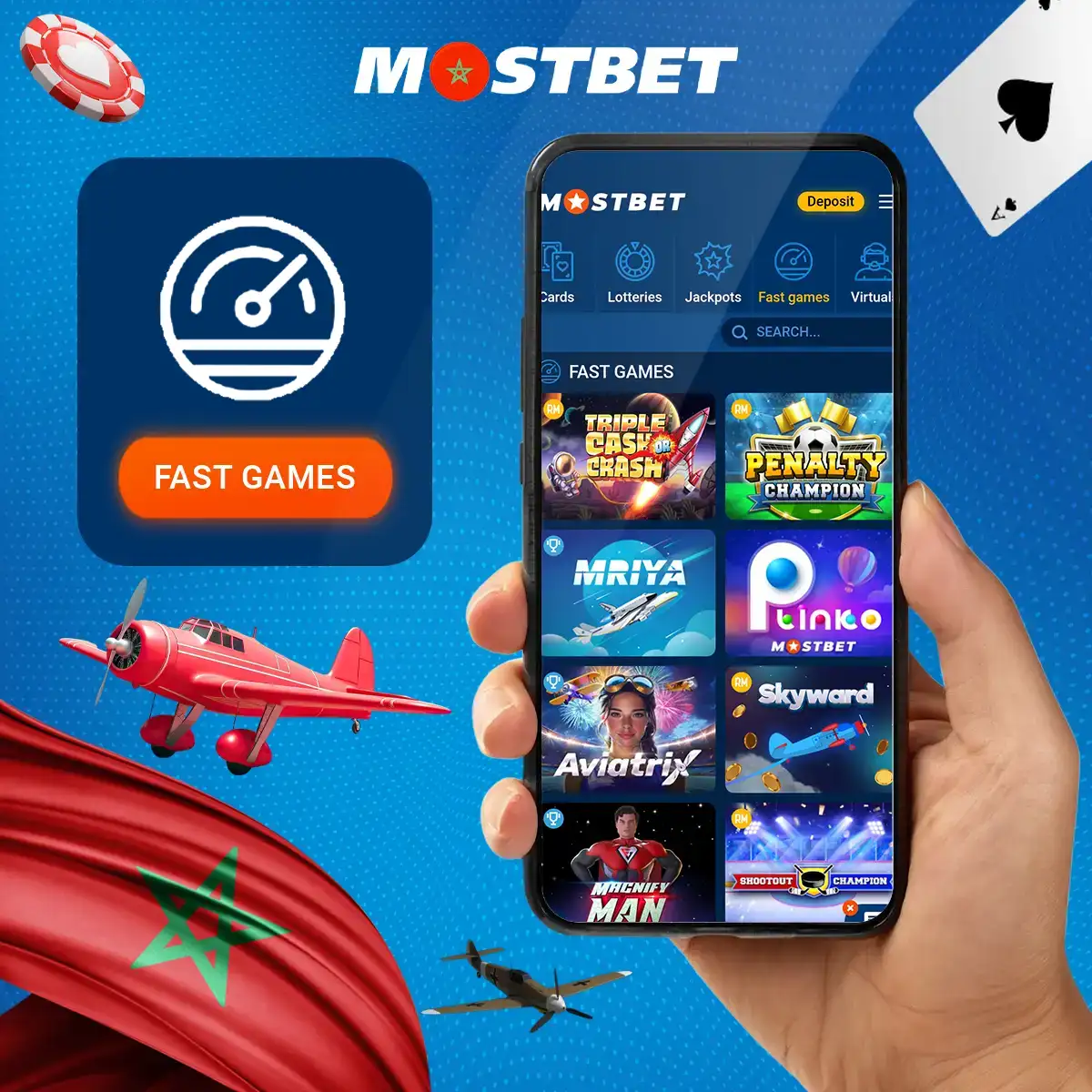 استمتع بتشكيلة رائعة من الألعاب السريعة في كازينو Mostbet في المغرب.