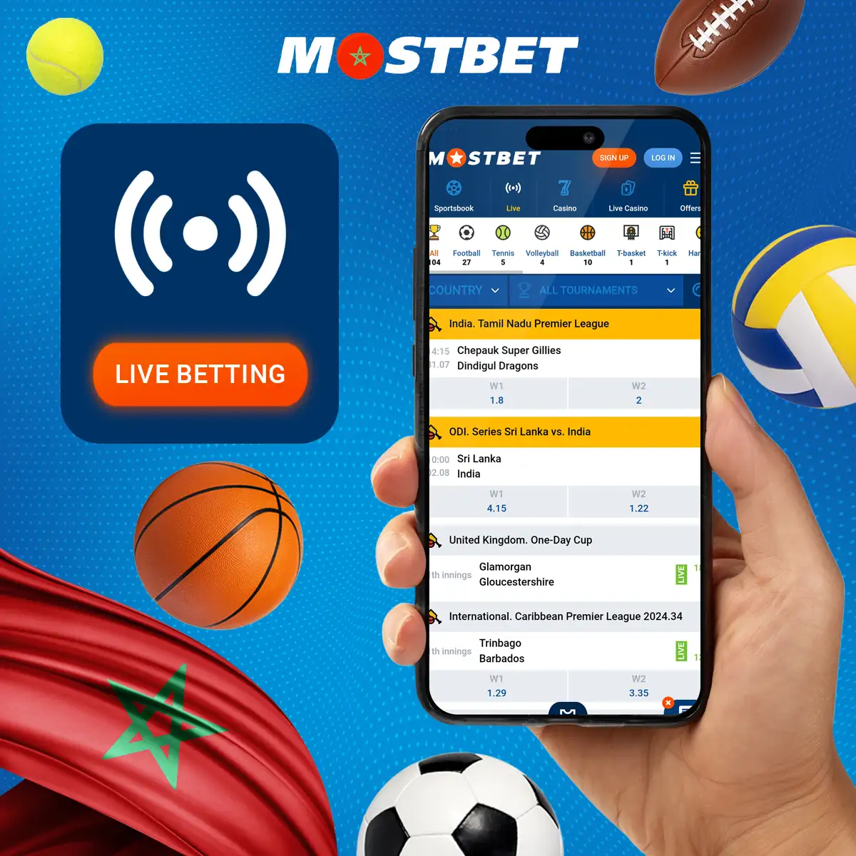 الرهانات الرياضية في الوقت الفعلي على Mostbet في المغرب.