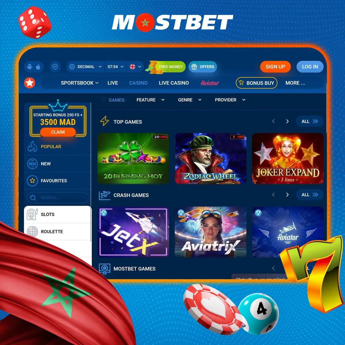 استعرض ألعاب كازينو Mostbet في المغرب.