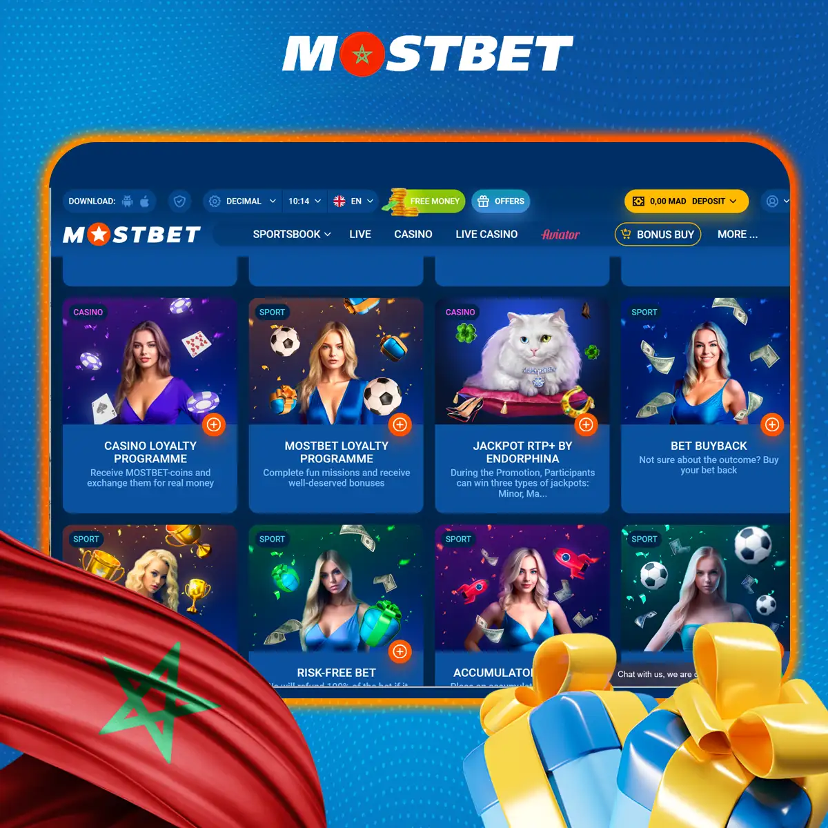 نظرة عامة على المكافآت الإضافية في Mostbet بالمغرب.