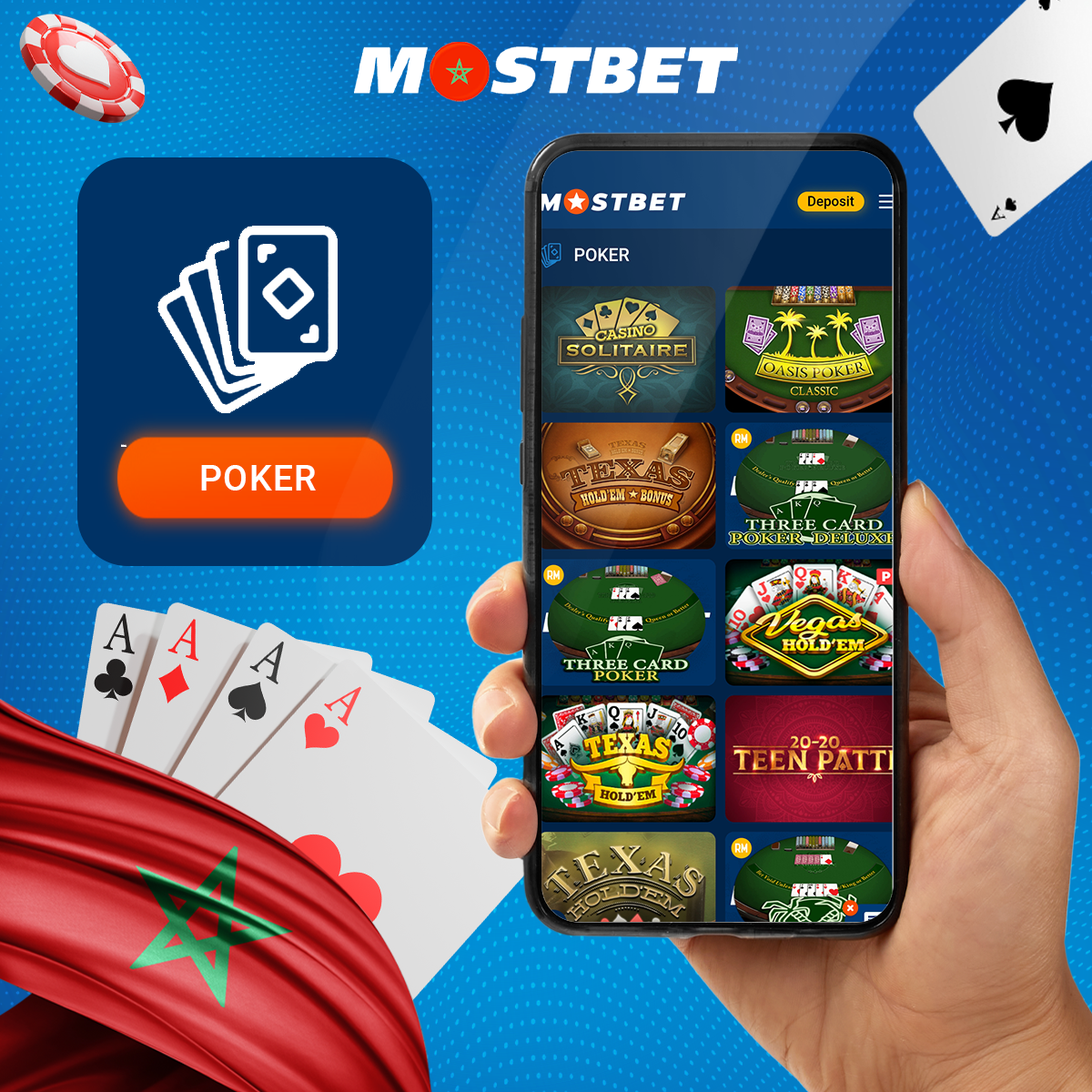 تنوع كبير من ألعاب البوكر في كازينو Mostbet في المغرب.