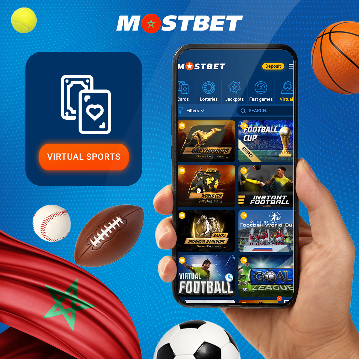تنوع كبير من الألعاب الرياضية الافتراضية في كازينو Mostbet المغرب.